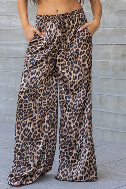 Satin Wide Leg Pants Leopard