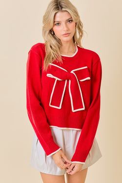 Ribbon Detail Long Sleeve Sweater Red