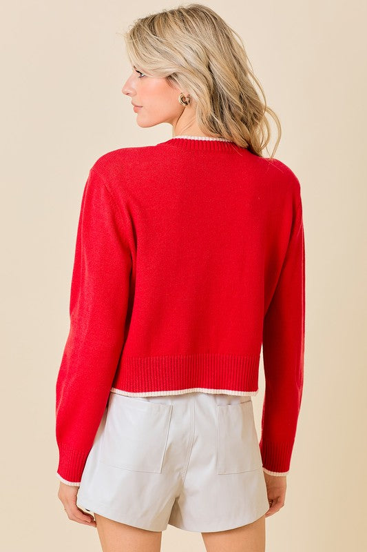 Ribbon Detail Long Sleeve Sweater Red