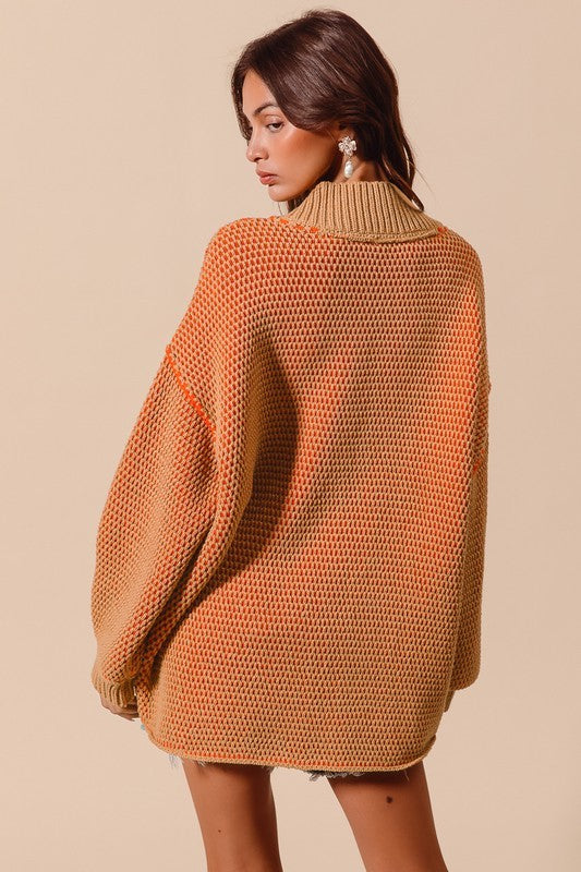 Oversized Two Tone Sweater Top Orange