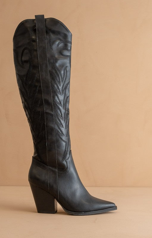 Bronco Knee-High Embroidered Boots Black