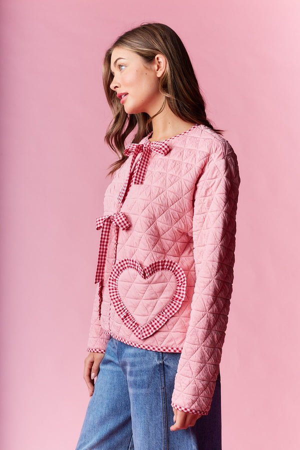 Quilted Heart Gingham Jacket Pink