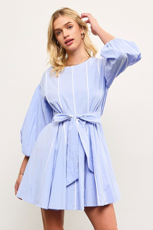 Waist Band Tied Flare Dress Periwinkle