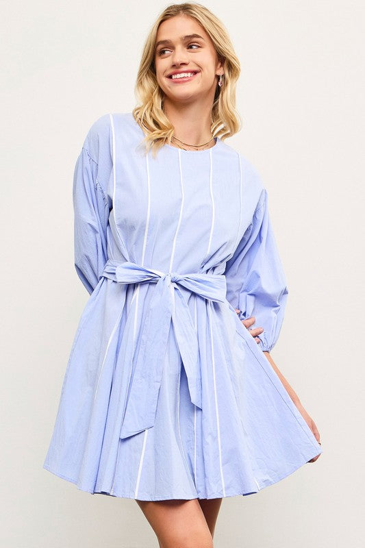 Waist Band Tied Flare Dress Periwinkle