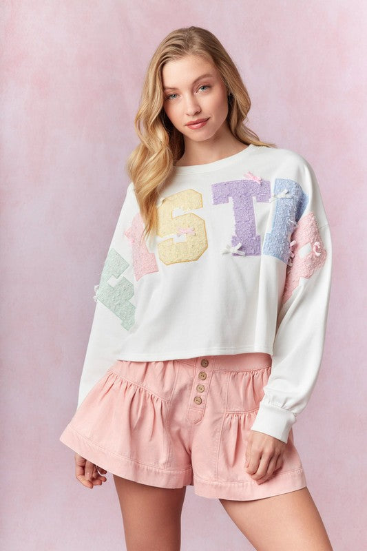 Easter Tweed Embroidery Sweatshirt White