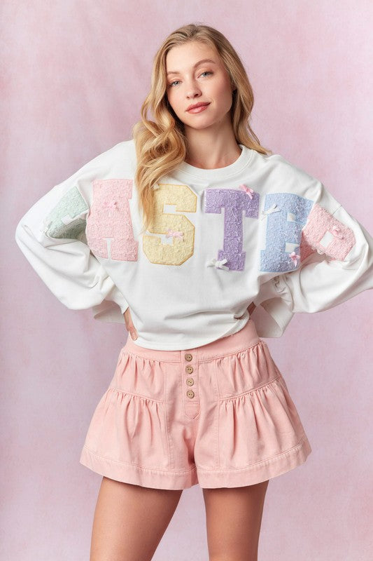 Easter Tweed Embroidery Sweatshirt White