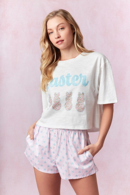 Easter Bunny  Cropped Cotton Slub Top White