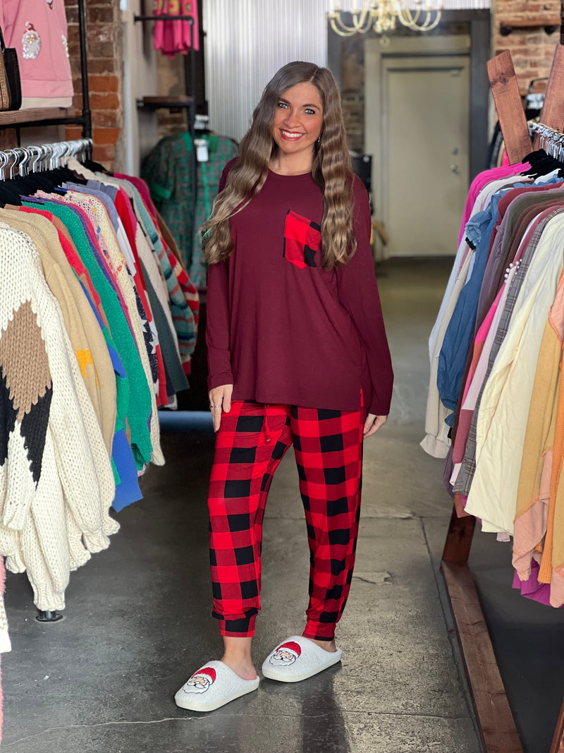 Buffalo Plaid Loungewear Set Burgundy