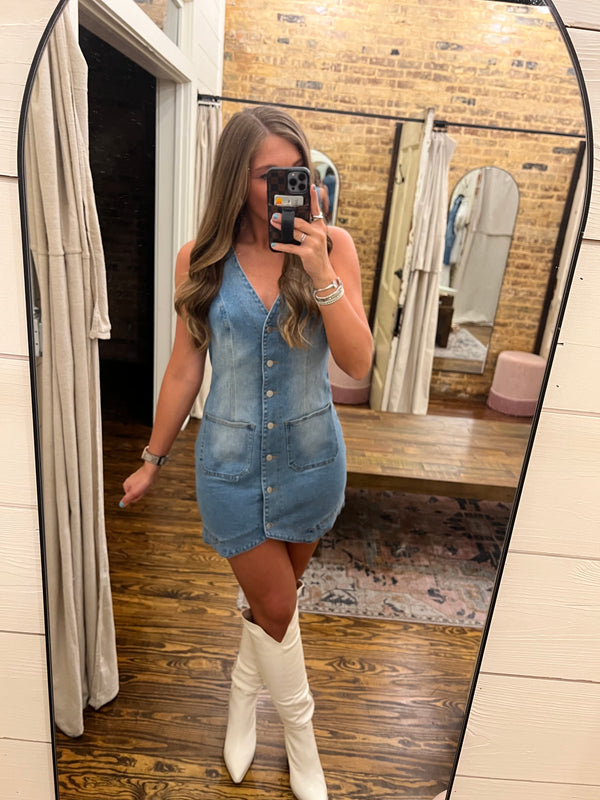 Vest Style Mini Dress Denim