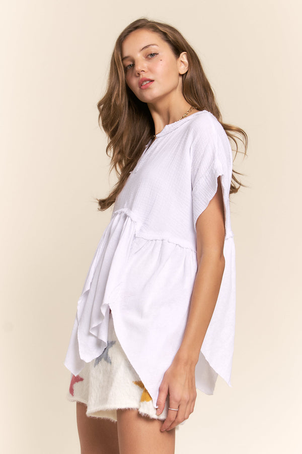 Short Sleeve Handkerchief Top White