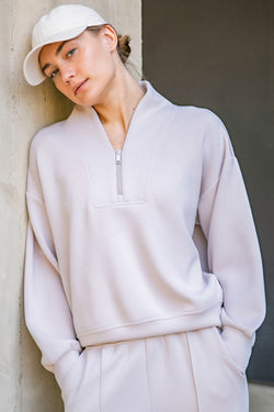 Modal Half Zip Pullover Mocha Cream