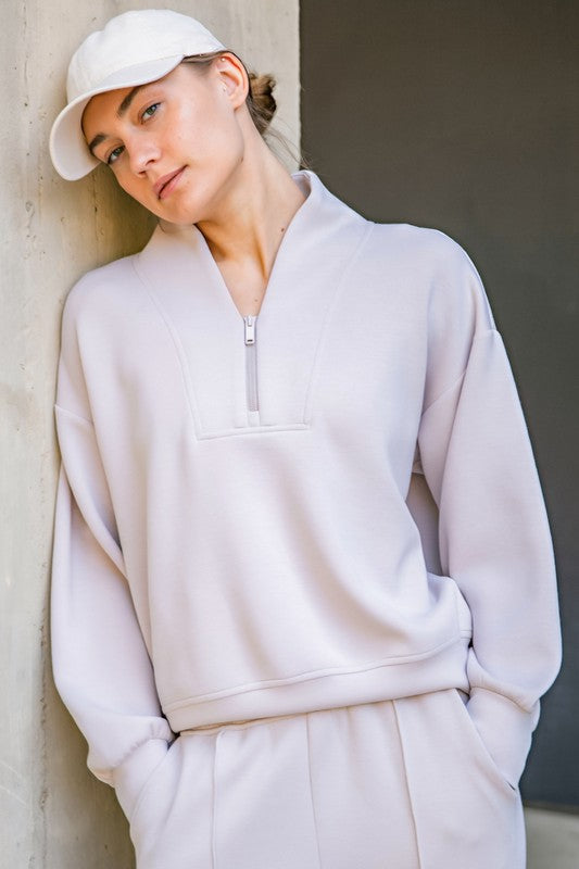 Modal Half Zip Pullover Mocha Cream