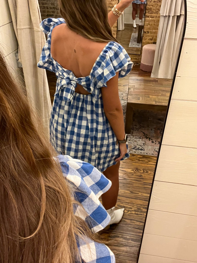 Gingham Sweetheart Dress Royal Blue