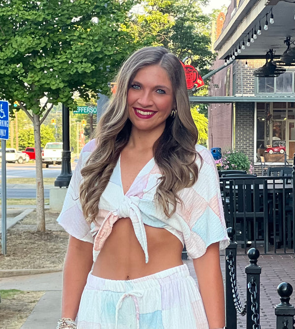 Geo Dolman Short Sleeve Front Top Off White