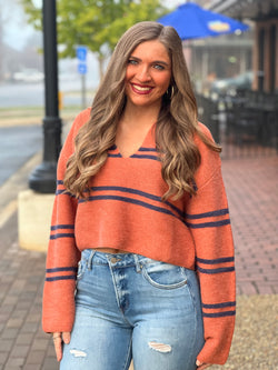 Cropped Stripe Sweater Rust/Navy