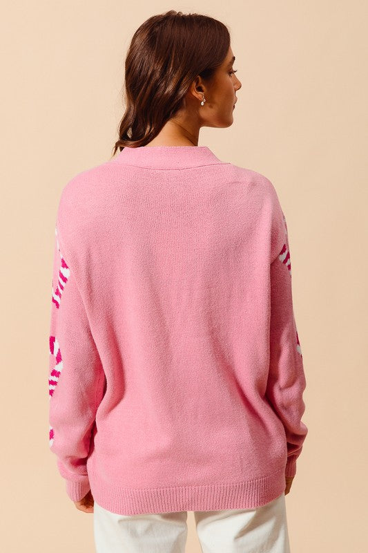 Christmas Candy Cane Sweater Cardigan Pink