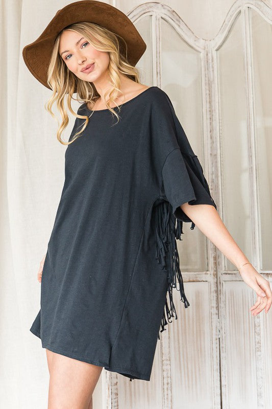 Fringe Back T-shirt Mini Dress Navy