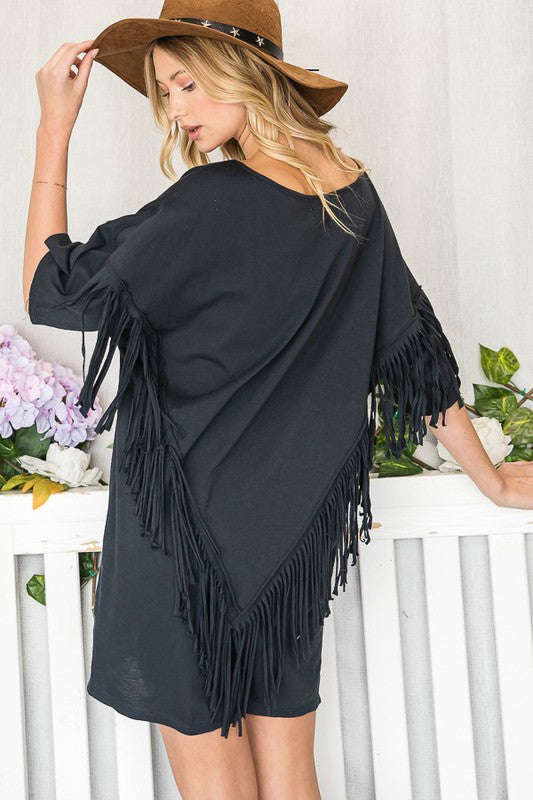 Fringe Back T-shirt Mini Dress Navy