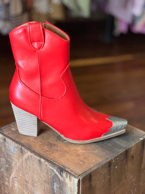 Metal Toe Western Boot Red