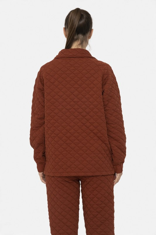 Quilted Jersey Pullover Mahogany