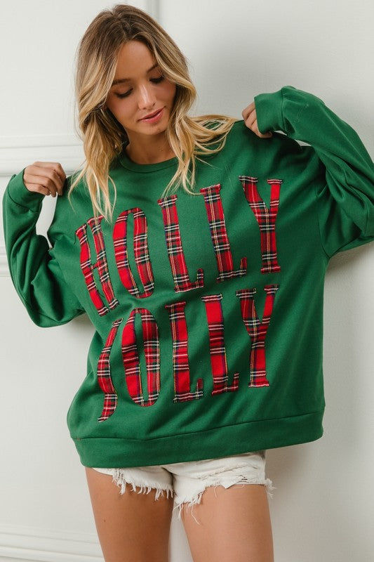 Plaid Holly Jolly Christmas Sweatshirt Green