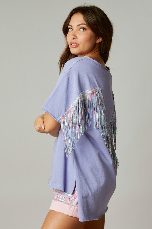 Sequin Fringe Top Light Purple