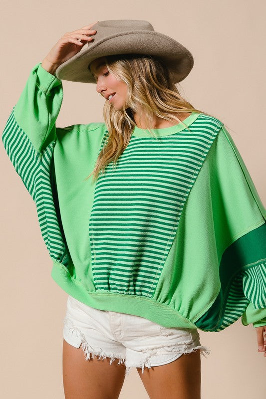 Stripe Thermal Mix Top Green