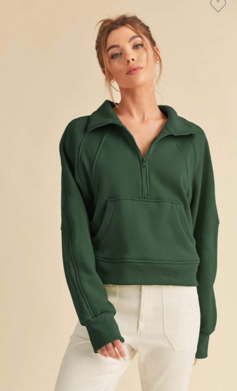 Dove Funnel Neck Half Zip Top Forest