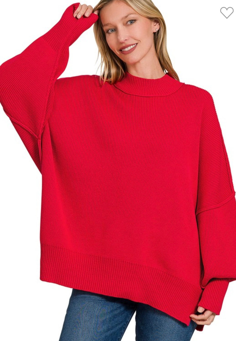 Side Slit Oversized Sweater Ruby