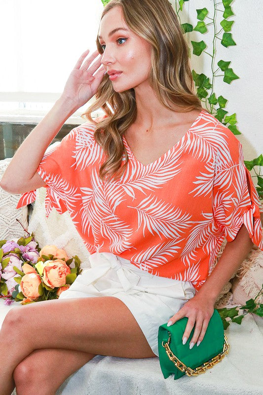 Dolman Sleeve Tropical Print Top Orange