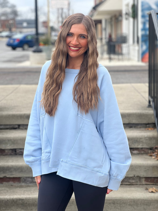 Oversized Detail Patch Dolman Sleeve Sweatshirt Blue