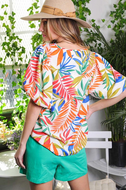 Tropical Print Top Orange Multi