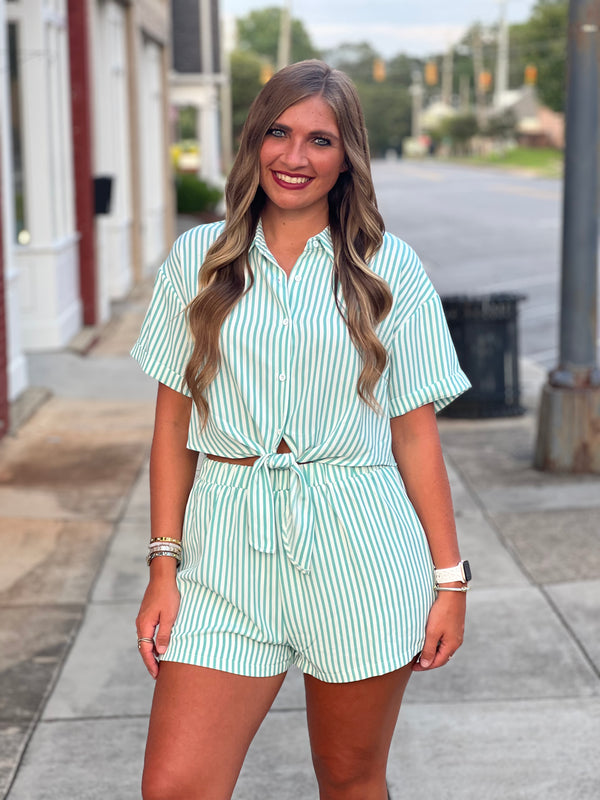 Stripe Two-Piece Set Aqua