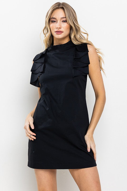 Ruffle Detailed Mini Dress Black