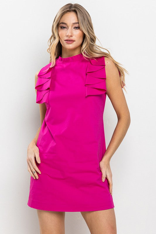 Ruffle Detailed Mini Dress Fuchsia