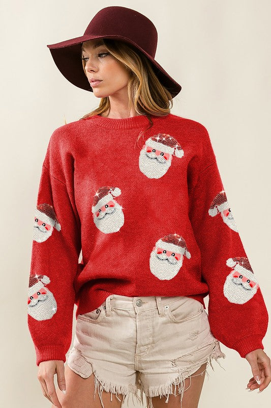 Sequin Santa Patches Christmas Sweater Red