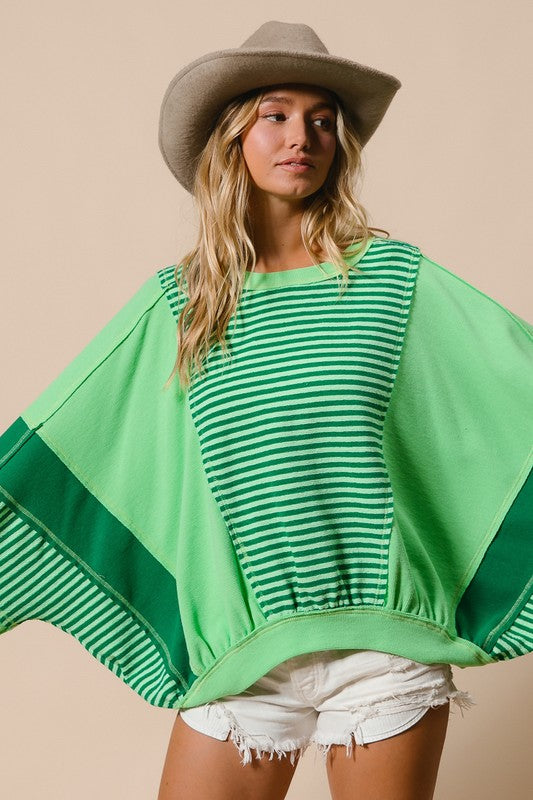 Stripe Thermal Mix Top Green