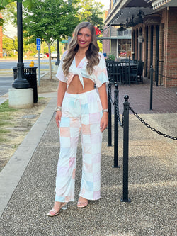 Geo Print Pants W/ Elastic Waistband Off White