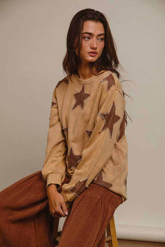 Star Patchwork Pullover Camel/Mocha