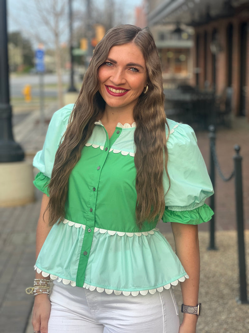 Colorblock Button Down Top Mint