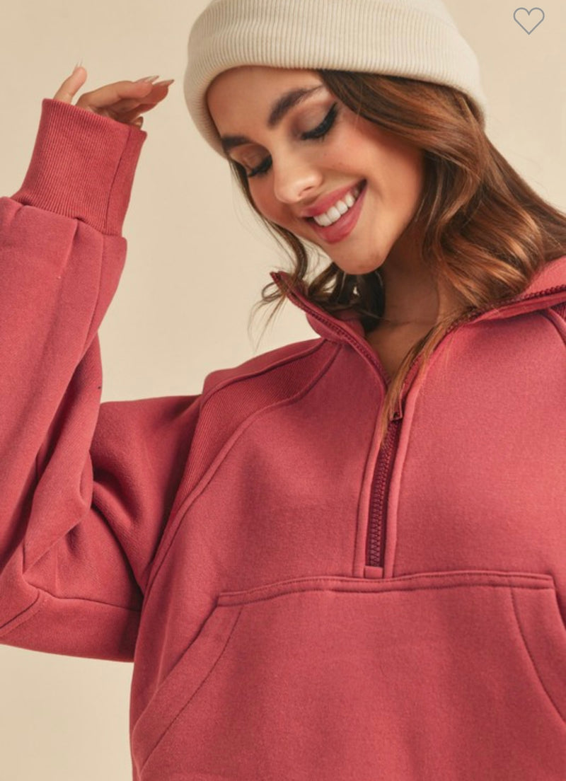 Dove Funnel Neck Half Zip Top Berry