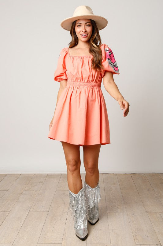 Tiger Patch Skater Dress Orange