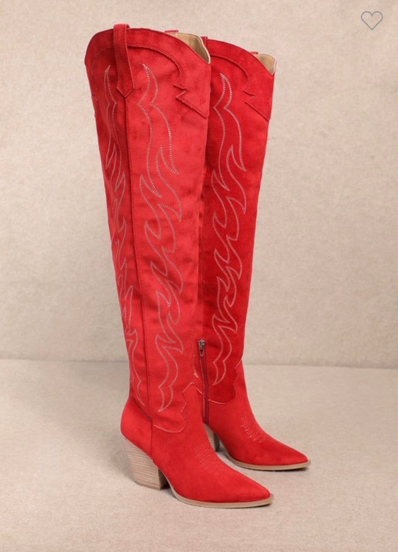 Abby Knee High Western Boots Red