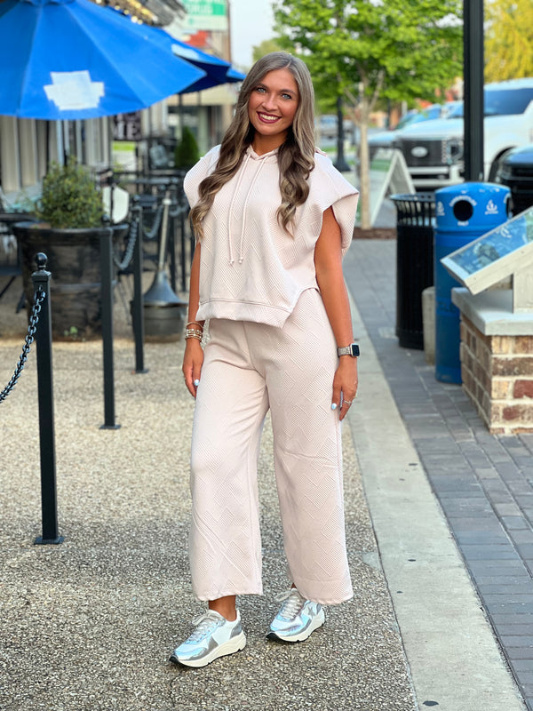 Textured Geometric Wide Leg Solid Sweatpants Blush