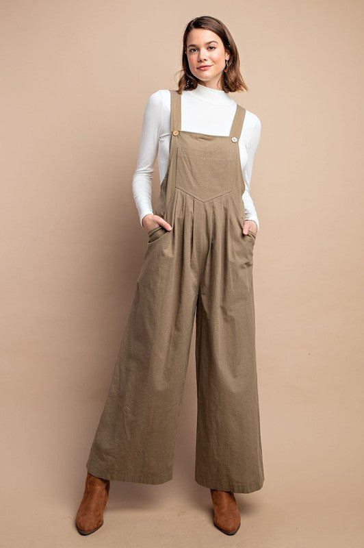 Pintuck Detail Pocket Overall Olive