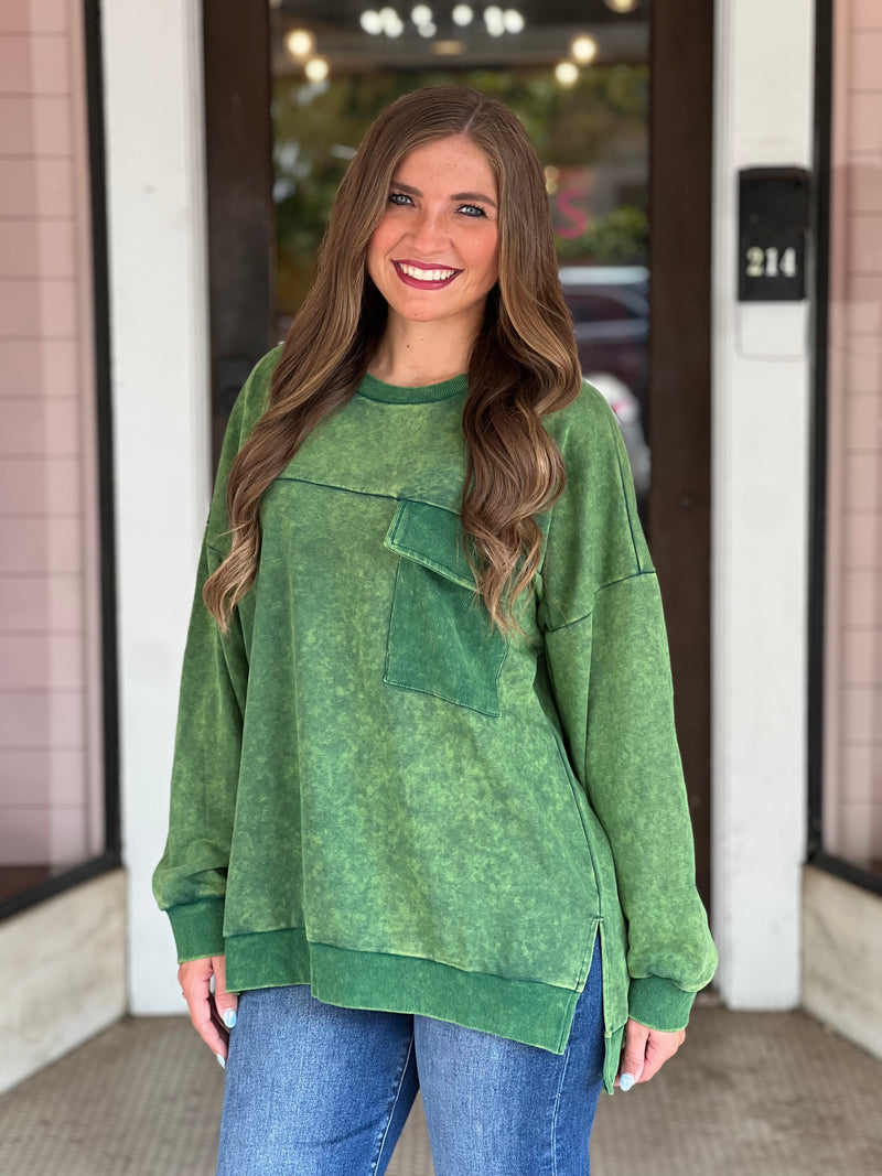 Mineral Washed Pocket Sweatshirt Apple Green