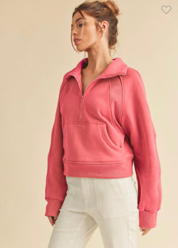 Dove Funnel Neck Half Zip Top Berry