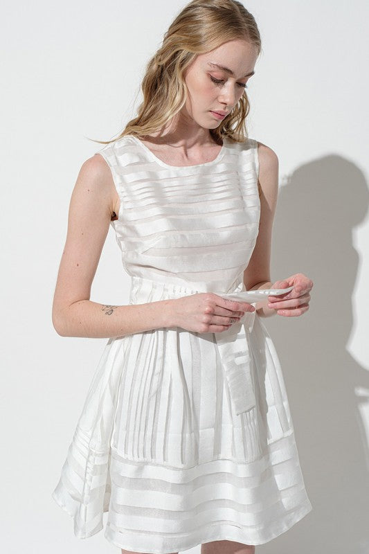 Striped Organza Mini Dress Off White