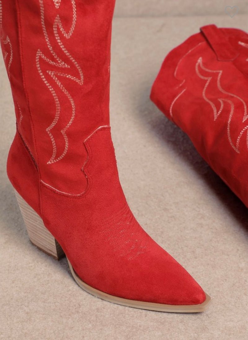 Abby Knee High Western Boots Red