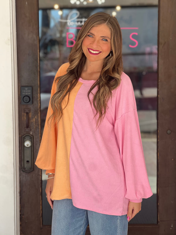 Towel Terry Color Block Top Orange/Pink